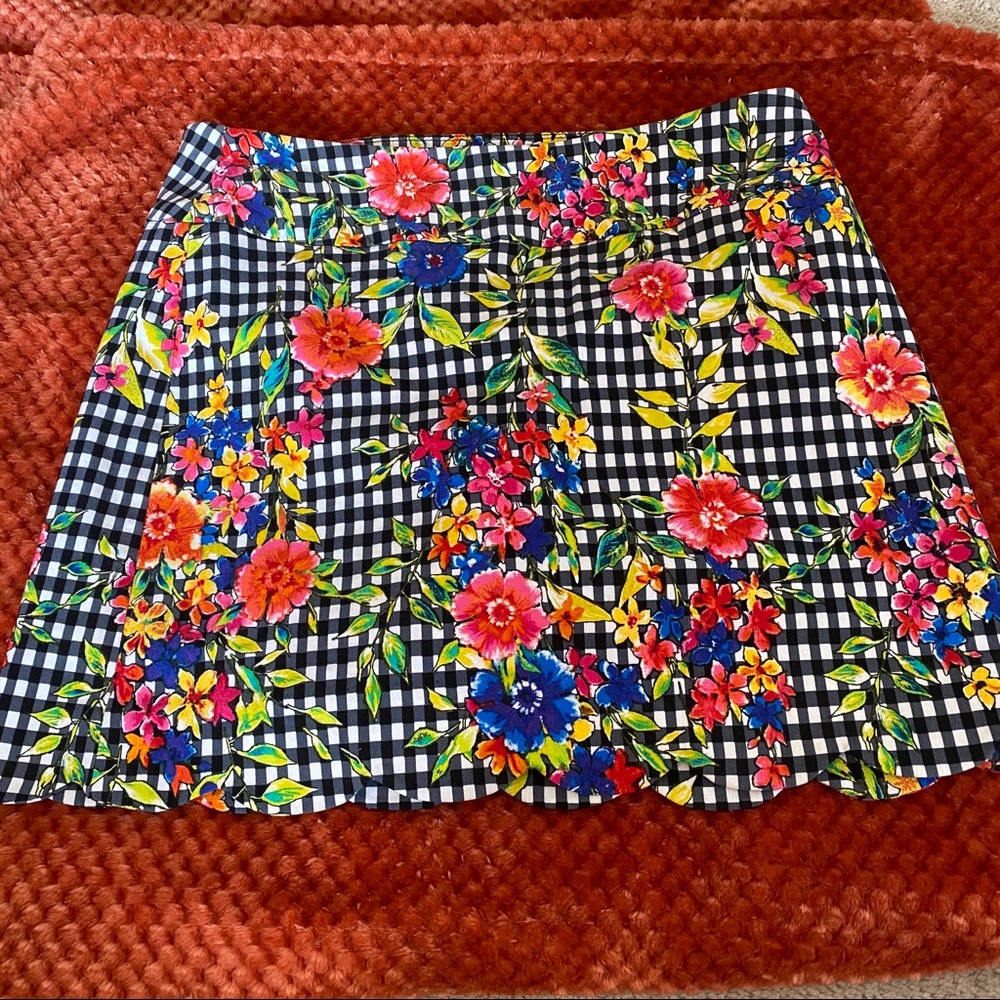 Vibrant floral and checkered skirt